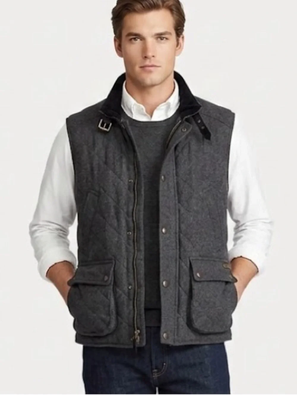 Ralph Lauren Polo Club Wool Blend Quilted Vest Jacket Mens medium Full Zip